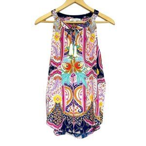 Rose & Olive Sleeveless Boho Top Womens S Pink Mixed Print Lightweight Blouse